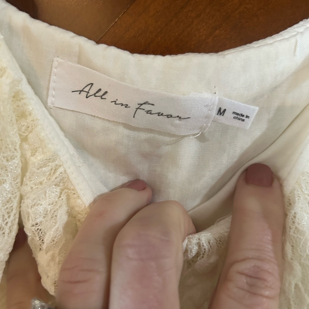 All in Favor Cream Lace Ruffled Cropped Blouse - Picture 4 of 6